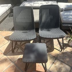 Keter Rio 3 Piece Resin Wicker Patio Furniture Set with Side Table and Outdoor Chairs, Dark Grey