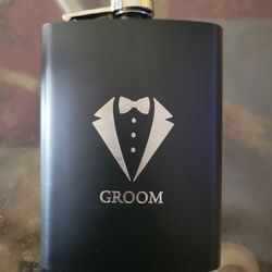 (Unused) Stainless steel black Groomsman flask - groom wedding gift