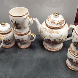 Japanese/ Asian Tea Set Vtg double scene cream & sugar