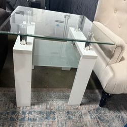 Knocbel Modern 23.6-inch Square Side Table with Tempered Glass Top and Frosted Glass Open Shelf, Side Table for Living Room, Sofa and Armchair, 220 lb