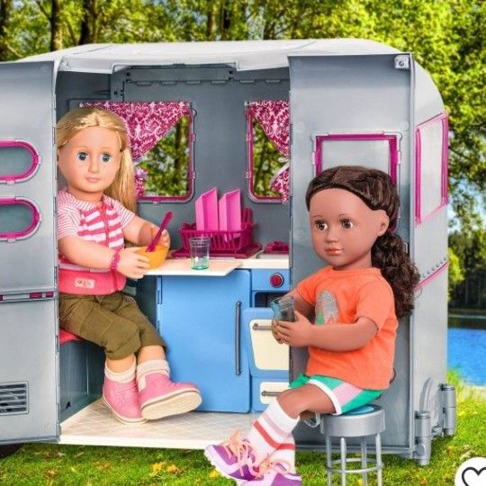 Brand New Our Generation 18 " Dolls With Camper And Accessories