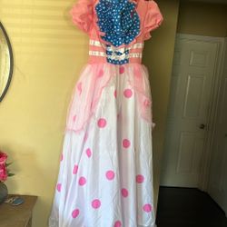 New Halloween Costume white Fabric Dress  Come With Tag And Hat Pink And Blue Polkadots