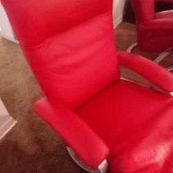 Pair Of Later Reclining Red Leather Swiveling  Chairs