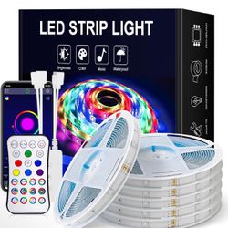 UNICROWN 100ft Waterproof Led Strip Lights - 5050 RGB Led Lights Strips and 16 Million Color Changing with Bluetooth Music Sync App Remote Controller 