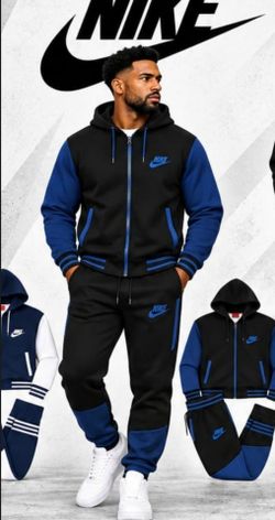 Nike Men's Navy Blue and White Tracksuit Set