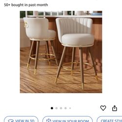 Counter Height Bar Stools - Set Of 2 - White Leather