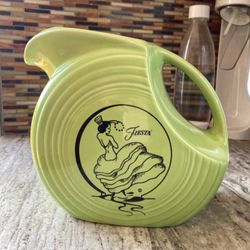 Fiesta Pitcher Vintage Dancing Lady Lime Green Ceramic 