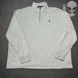 Polo Ralph Lauren Quarter-Zip Sweater Men XXL Heather Gray Cotton Pull