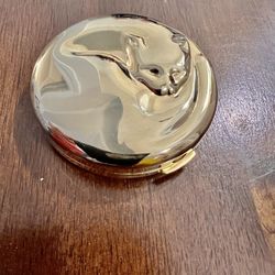 Beautiful 24kt Gold Plated Cat Design Old Avon Make Up Mirror 