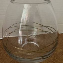 Clear Crystal Vase with Hand Painted Spiraling Gold Strands 6" Tall