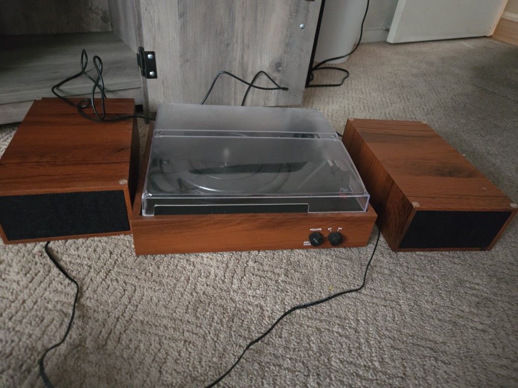 Old School Record Player With 2 Speakers