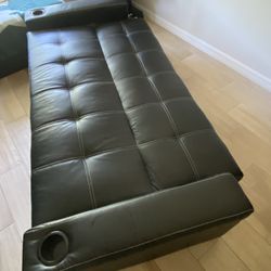 Black Faux Leather Futon with Cup Holders
