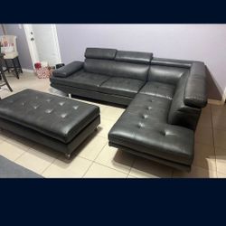Ibiza Black Leather Sectional Sofa W/Ottoman---$899---Wow!!!---No Credit Needed Financing Available!!!