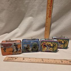 Hallmark Cards Inc VTG 2000-2001 Mini Metal Lunch Boxes/thermoses-ornaments Lot Of 4