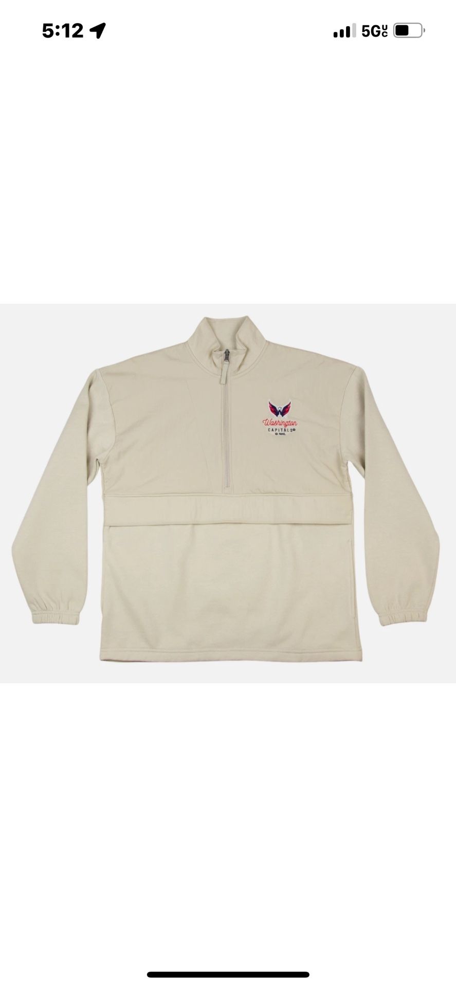 NHL Washington Capitals 1/2 Zip Pullover Sweatshirt Beige, Small