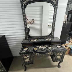Korean Black Lacquer Mother of Pearl Vanity