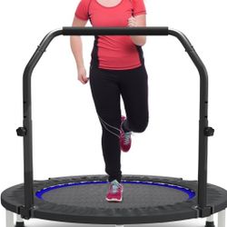 40"Mini Trampoline for Adults and Kids Exercise Rebounder with Adjustable Bar Fitness Trampoline Indoor Max Load 330lbs