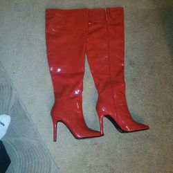Fire Red sexy thigh high genuine patent leather boots
