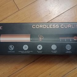 Ion Luxe Dual Voltage Cordless 1" Ceramic Curling Wand | Travel Friendly, Auto Shut Off, Nano Silver and Tourmaline Technology
