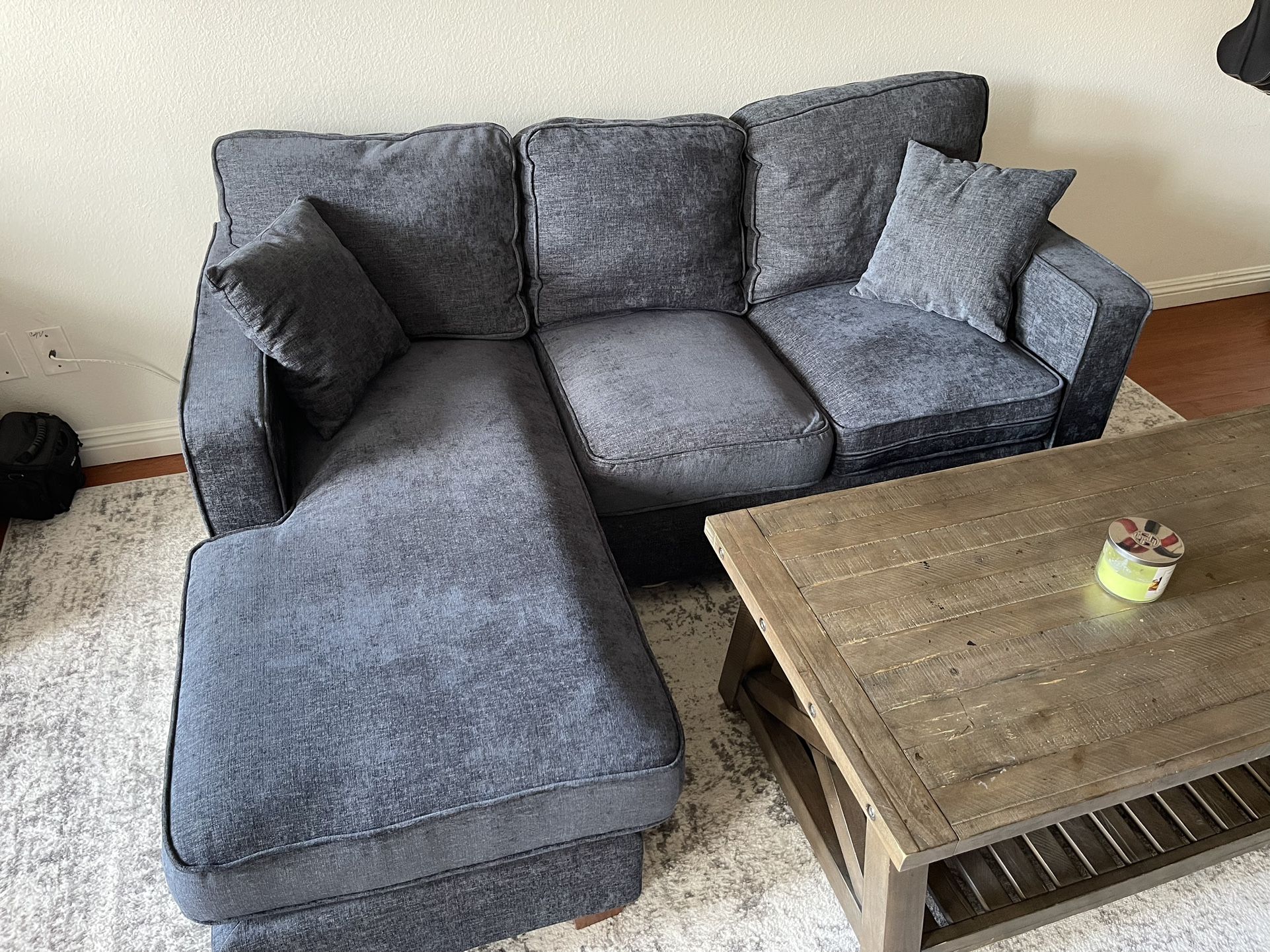 Small Blue Grey Comfy L Sectional Couch - No Stains, Really Soft and Cozy - L or R side extension