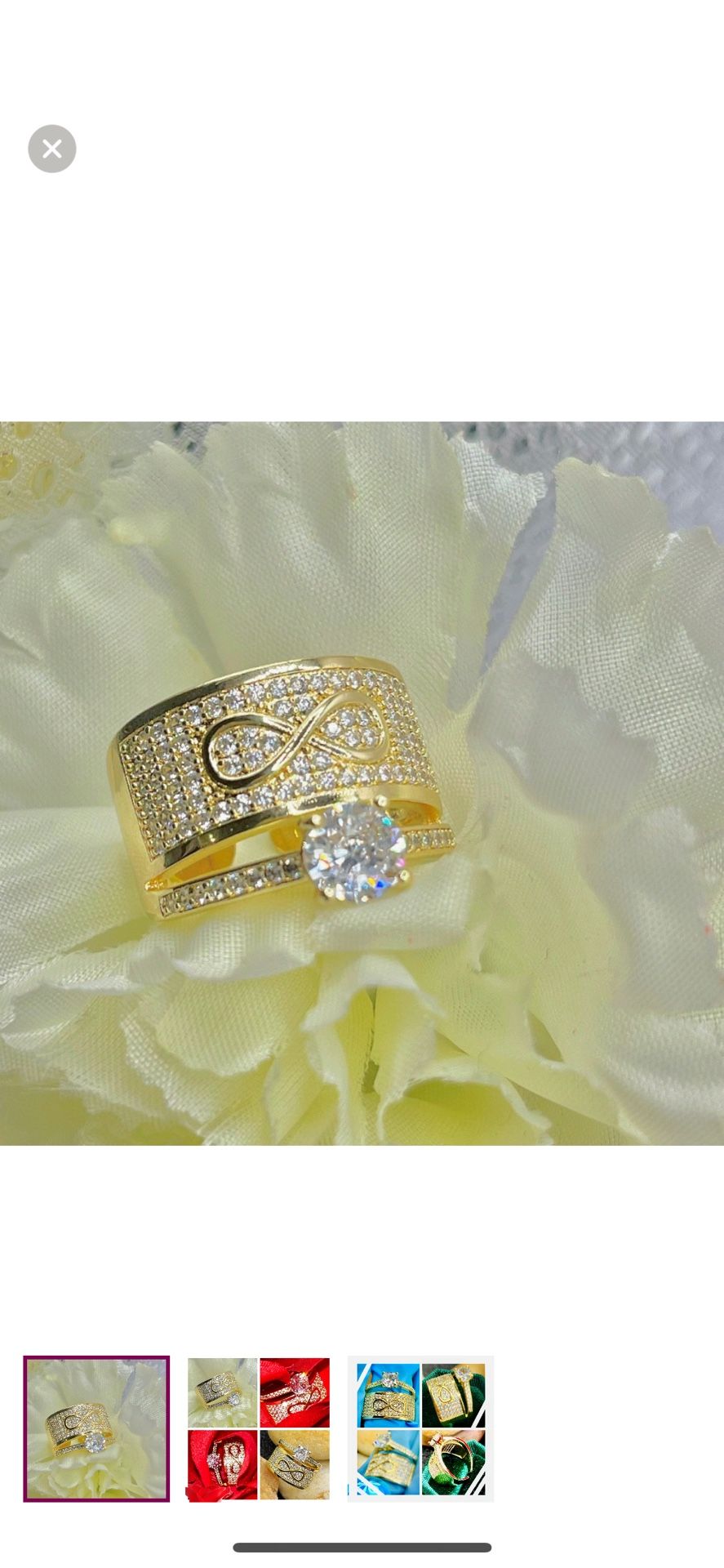 NEW 18K Gold Plated 2in1 Infinity Adjustable Ring w/Radiant Simulated Diamonds