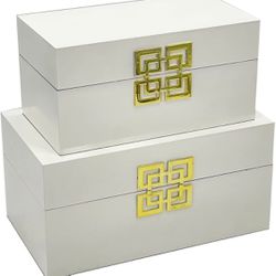 Galt International Large & Small Decorative Storage Box w/Hinged Lid - Classic Design Wood Decor Boxes with Geometric Opening Clasp - Home & Office St