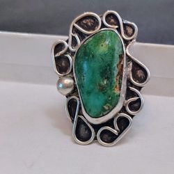 Vintage Turquoise Ring 925 Silver 5.5