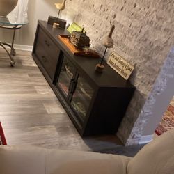 Beautiful Tv Stand With Drawers And Glass Storage In An Amazing Condition 