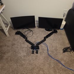 Two 1080p 27 inch Monitors With Dual Arm Mounts 