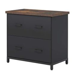 Calvin 2-Drawer Black Wood 30.7 in. Lateral File Cabinet for Letter Size Files, Home Office Filing Cabinet Printer Stand