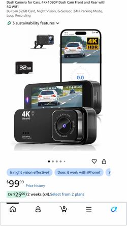 4K Dash Cam Front and Rear with 5G WiFi, 32GB Card Included