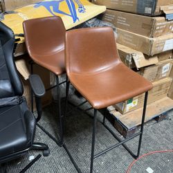 Sweetcrispy Plus Counter Height Bar Stools, Leather Barstools Modern Bar Stools with Back, Counter Stool Armless Bar Chairs with Metal Legs, Footrest