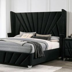 Brand new black or gray velvet standard king or CA king bedframe