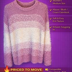 SO® Fuzzy Colorblock Knit Sweater – Women’s Size Medium 