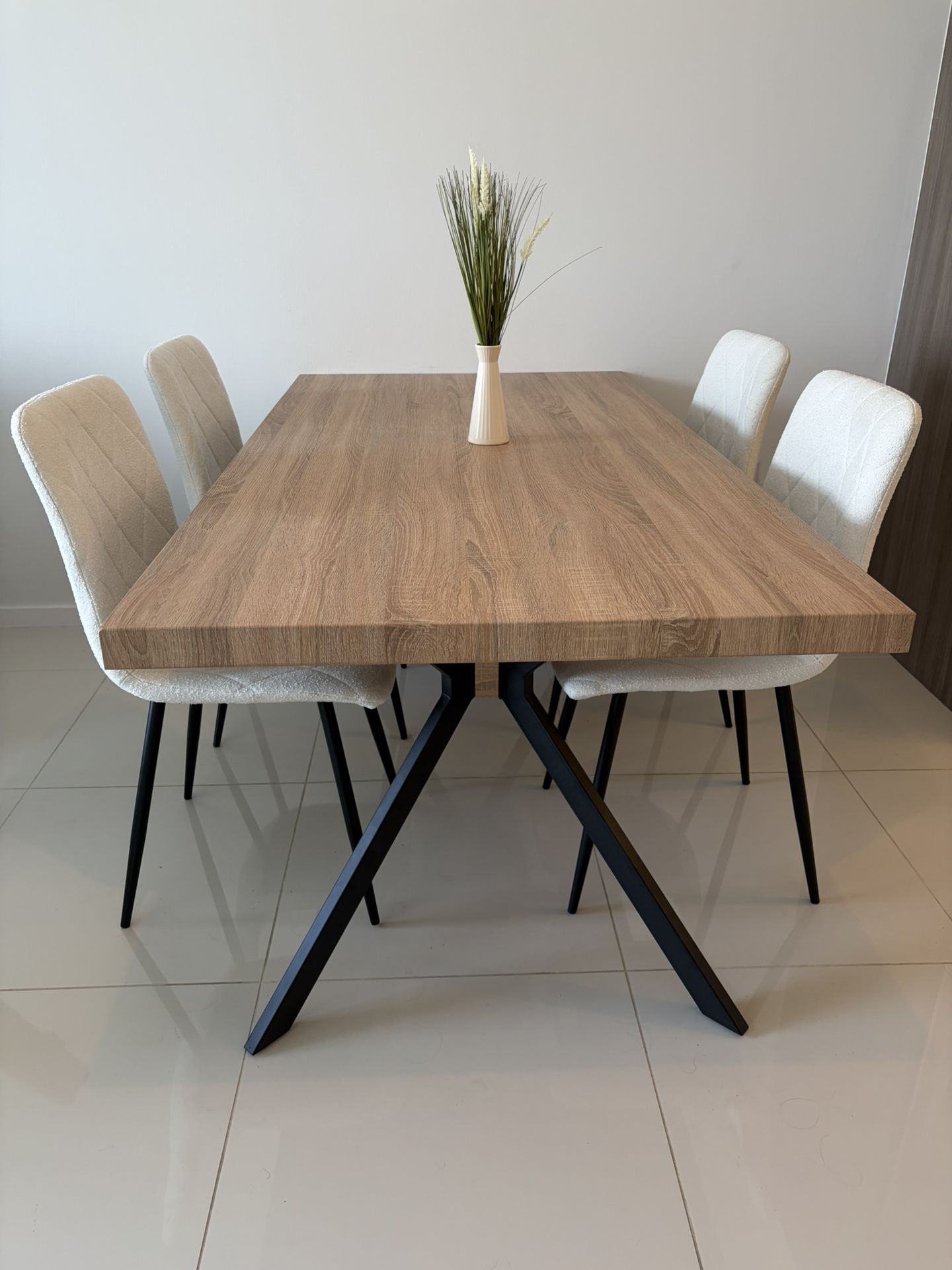Modern Wood Dining Table with 4 Upholstered Chairs