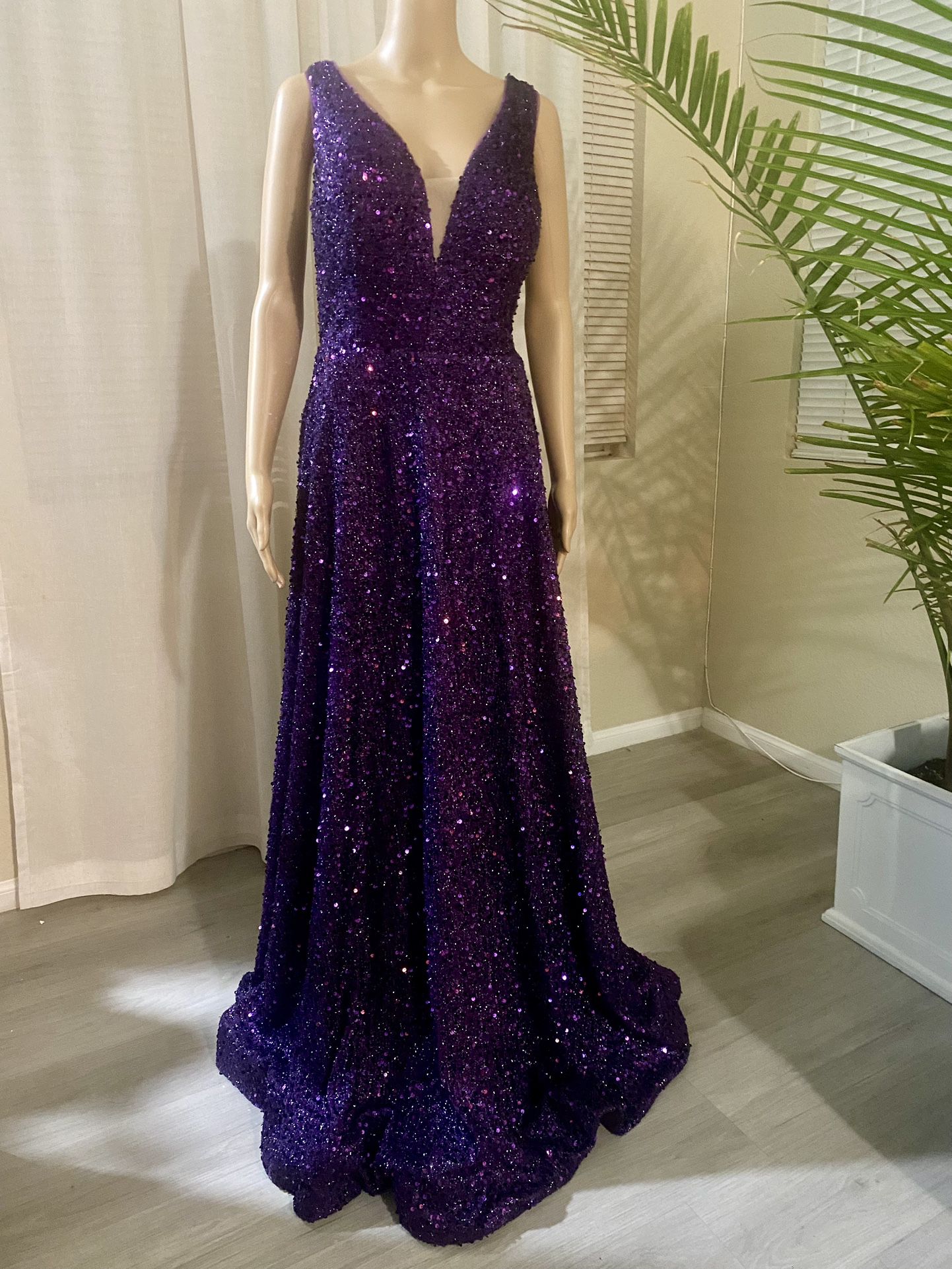 Long Purple Sequin Dress Size 16