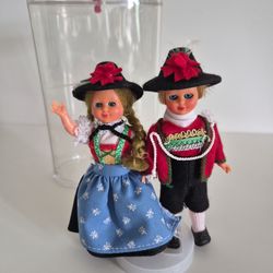 Vintage Bavarian Tyrolean Boy And Girl Dolls 5 Inch Sleepy Eyes Made in Italy