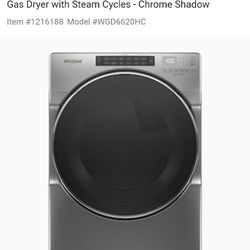 Whirlpool Gas Dryer 7.4 cu ft Smart Capable Stackable With Steam Cycles