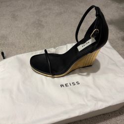 Reiss Black and Gold Wedge Sandals