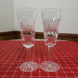 2 Waterford Crystal Cara Champagne Flutes Fluted Champagne Glasses