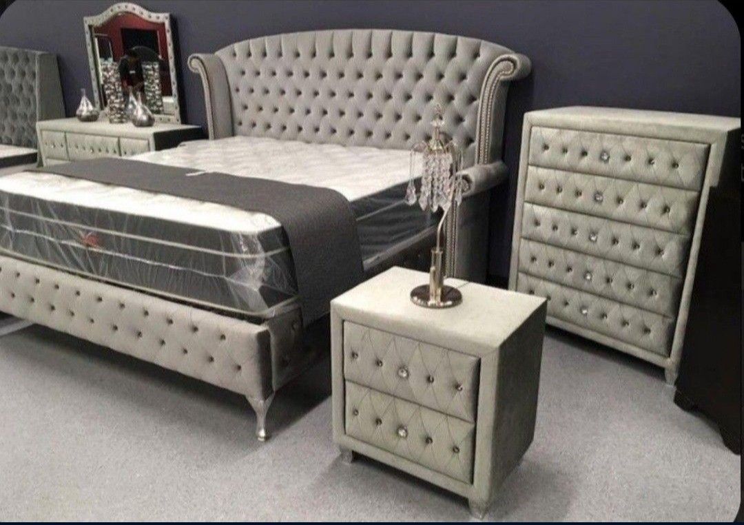 Brand New🎊Alzire 4 Piece King Bedroom Set✅Size And Color Options🚚Fast Delivery