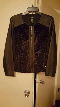 Alfani black faux fur/leather trim jacket