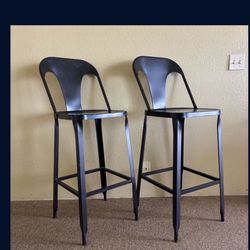 Set Of 2 crate and barrel maxx black metal stools