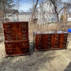 Antique Empire Neoclassic Flame Mahogany Clawfoot Dresser Set