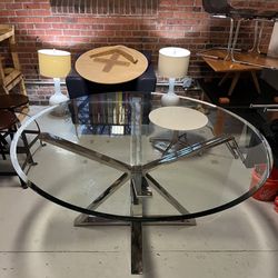 Modern 60” Round Glass Dining Table – Thick Glass Top + Polished Chrome Base
