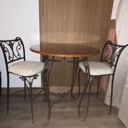 Round Pub Pine Table & Wrought Iron 