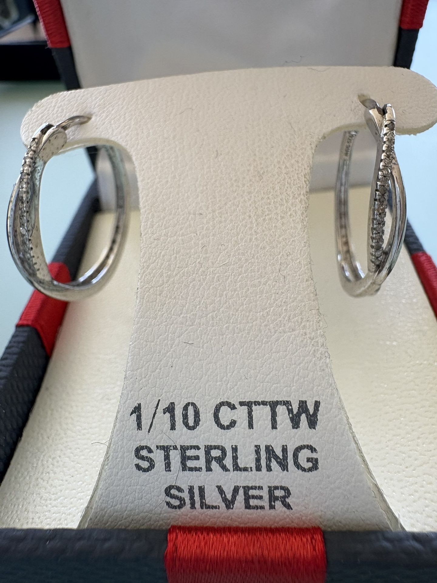 New Sterling Silver Diamond Hoop Earrings