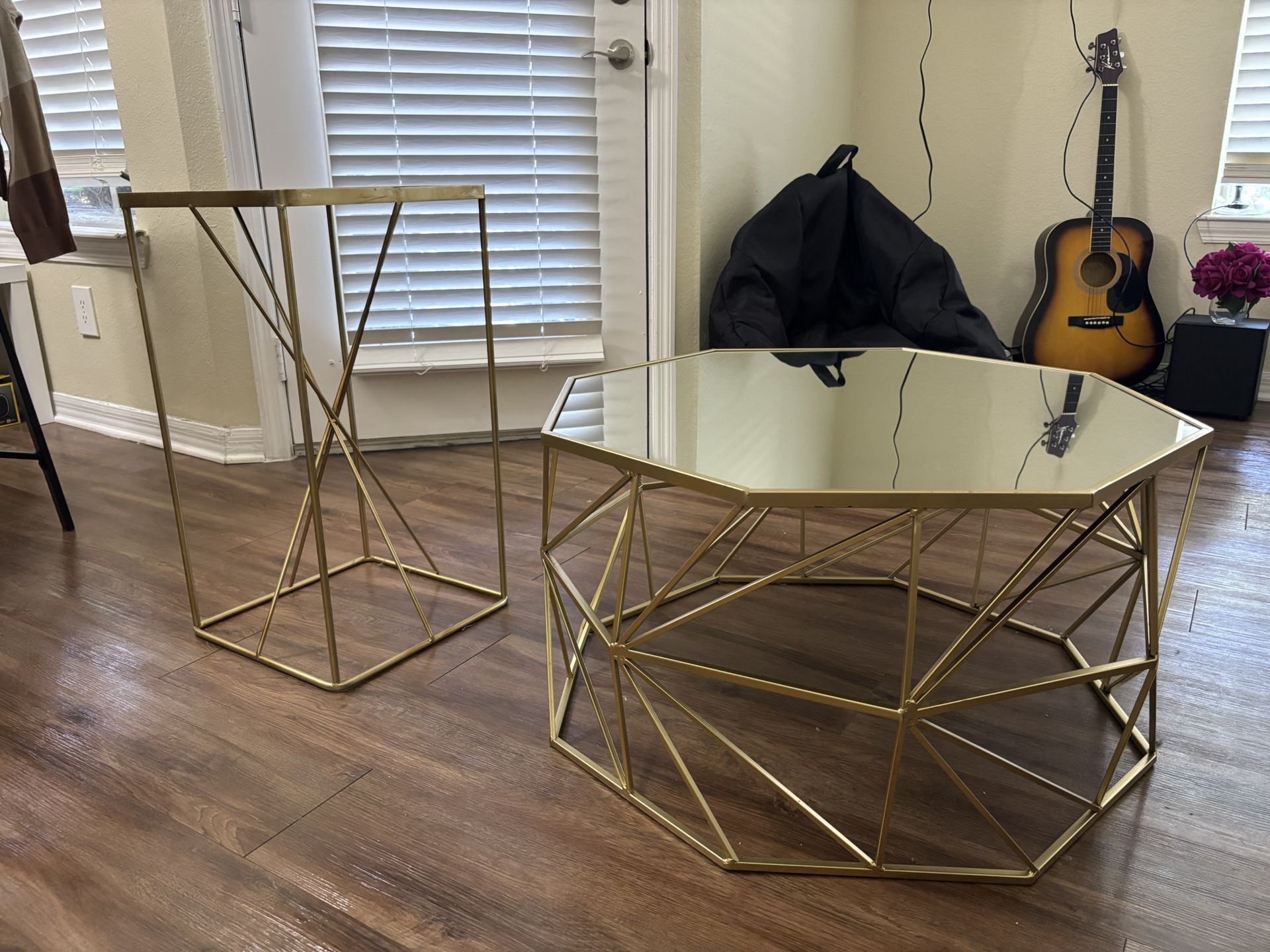 Octagon Gold Mirror Coffee Table SET