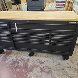 Husky
72 in. W x 24 in. D Heavy Duty 18-Drawer Mobile Workbench Cabinet with Adjustable-Height Hardwood Top in Matte Black