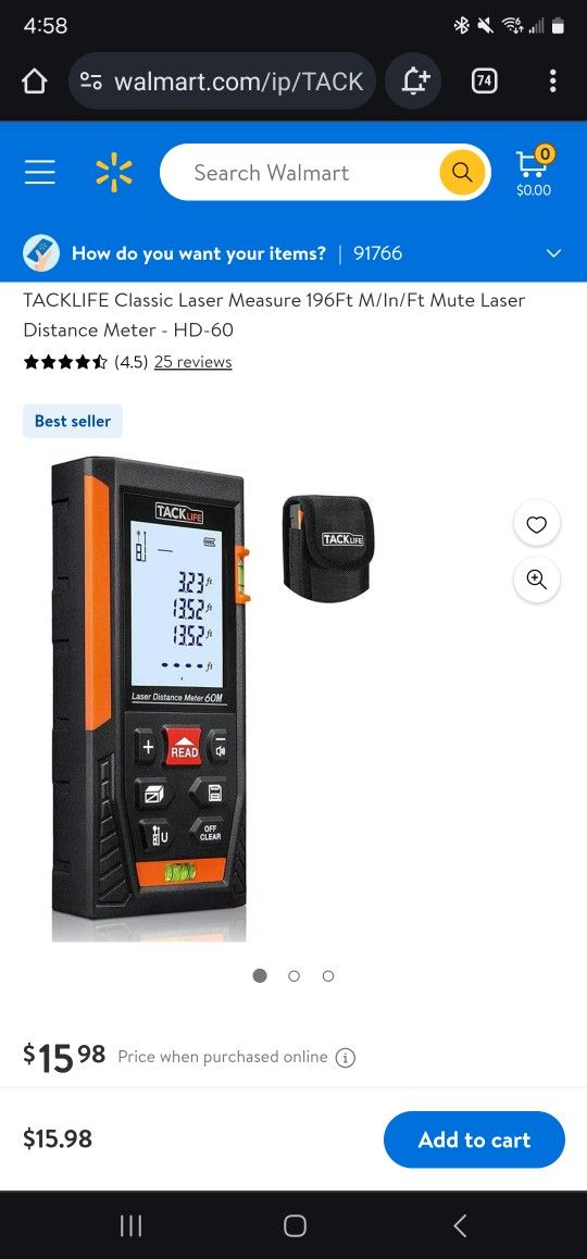 TACKLIFE Classic Laser Measure 196Ft M/In/Ft Mute Laser Distance Meter - HD-60